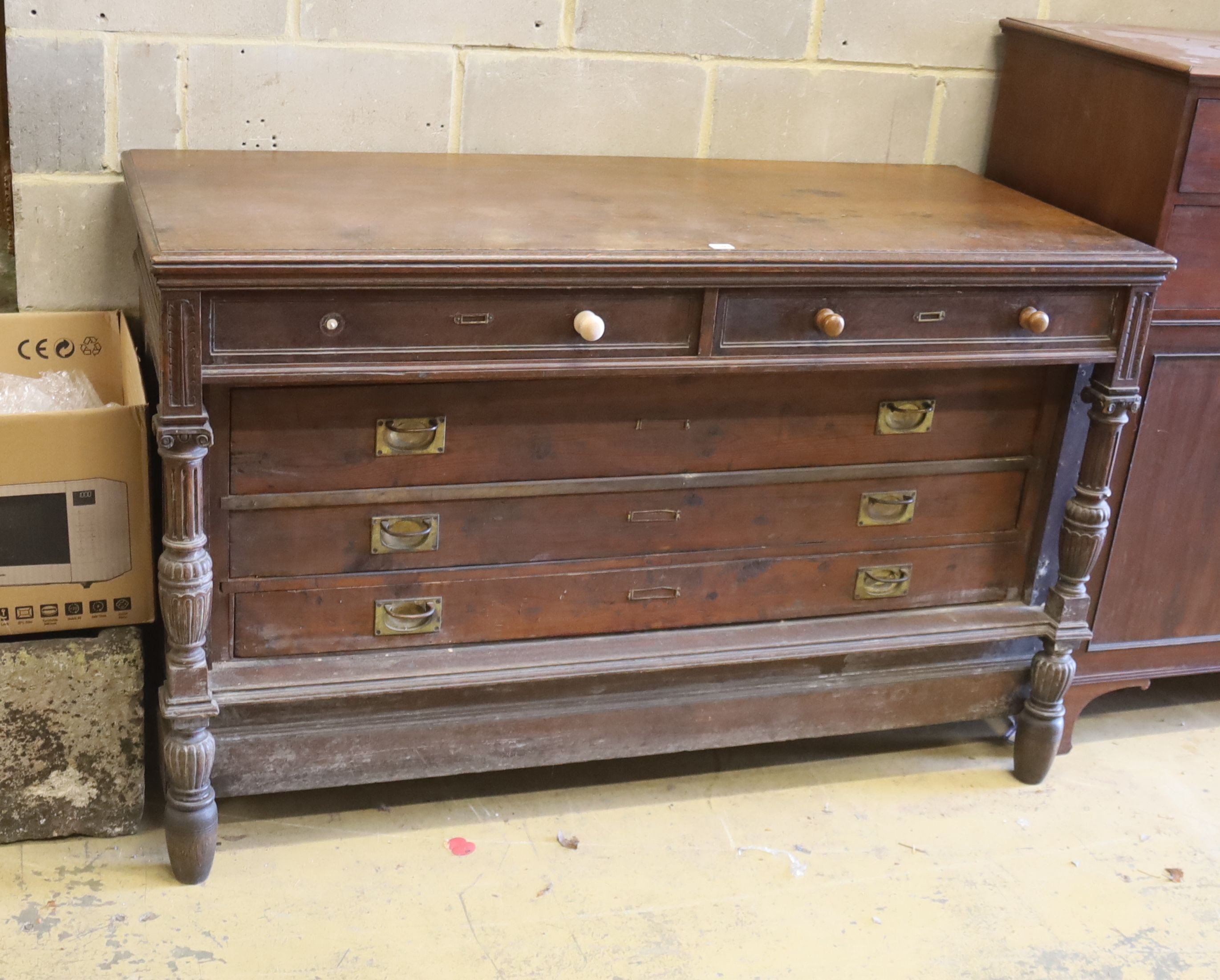 A 19th century French oak commode, width 153cm, depth 66cm, height 97cm